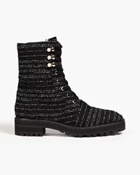 Stuart Weitzman Faux pearl embellished tweed combat boots - Black Black