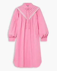 BATSHEVA Landry lace-trimmed pintucked embroidered cotton-poplin mini dress - Pink Pink