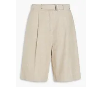 Belted linen and cotton-blend twill shorts - Neutral