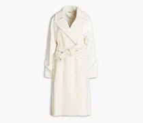 Double-breasted twill-paneled cotton-blend bouclé trench coat - White