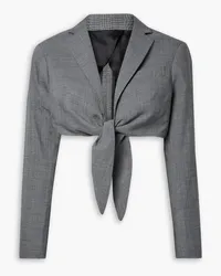 R13 Tie-front cropped houndstooth wool blazer - Gray Gray