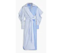 Striped cotton-poplin midi wrap dress - Blue