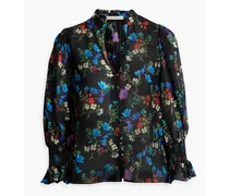 Alice Olivia - Ilan gathered floral-print cotton and silk-blend top - Black