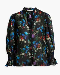 Alice + Olivia Alice Olivia - Ilan gathered floral-print cotton and silk-blend top - Black Black