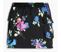 Floral-print satin mini skirt - Black