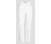 Distressed high-rise slim-leg jeans - White