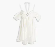 Cold-shoulder gathered linen-blend mini dress - White