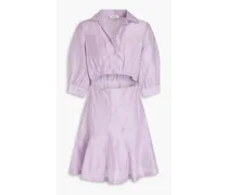 Cutout linen-blend gauze mini shirt dress - Purple