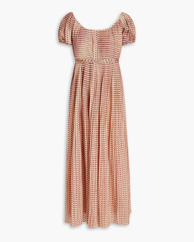 Pleated printed cotton and silk-blend voile midi dress - Pink