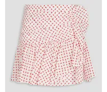Ruffled floral-print cotton mini skirt - White