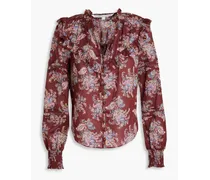 Hopskin ruffled printed cotton blouse - Burgundy