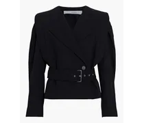 Polka belted cotton and linen-blend blazer - Black