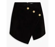Balmain Wrap-effect embellished suede mini skirt - Black Black