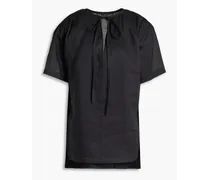Birna tie-detailed gathered ramie-voile top - Black
