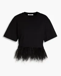 Frame Denim Cropped feather-embellished cotton-jersey T-shirt - Black Black