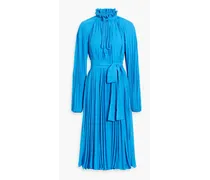 Pleated belted crepe midi dress - Blue