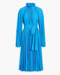 Monique Lhuillier Pleated belted crepe midi dress - Blue Blue