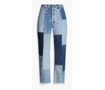 Cropped patchwork mid-rise slim-leg jeans - Blue