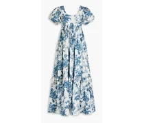 Danbury gathered floral-print cotton-poplin maxi dress - Blue