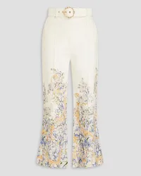 Zimmermann Belted floral-print linen kick-flare pants - White White