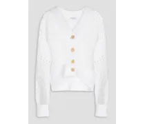 Crochet-knit cotton cardigan - White