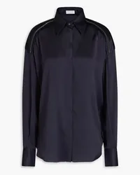 Brunello Cucinelli Bead-embellished silk-blend satin-crepe shirt - Blue Blue