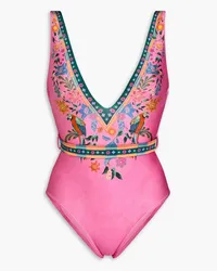 Zimmermann Belted printed swimsuit - Pink Pink