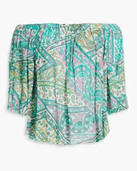 ba&sh Off-the-shoulder printed voile top - Green Green