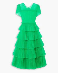 Huishan Zhang Mae shirred tiered tulle midi dress - Green Green