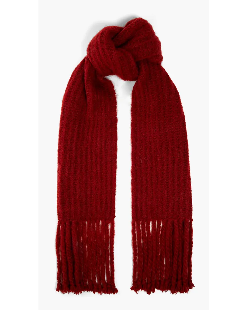 Brushed ribbed mohair-blend scarf - Burgundy