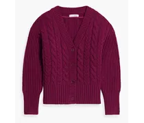 Aran cable-knit wool cardigan - Purple