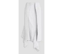 Asymmetric striped woven midi skirt - White