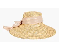 Mirabel lamé-trimmed bow-embellished straw sunhat - Neutral