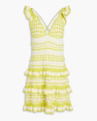 Zimmermann Ruffled crochet-knit cotton mini dress - Yellow Yellow