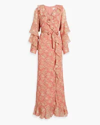 Mikael Aghal Floral-print metallic fil coupé chiffon maxi dress - Pink Pink