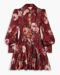 Zimmermann Belted floral-print silk-twill mini shirt dress - Burgundy Burgundy