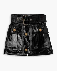 Balmain Belted crinkled patent-leather mini skirt - Black Black