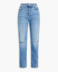 Mother The Huffy distressed high-rise straight-leg jeans - Blue Blue