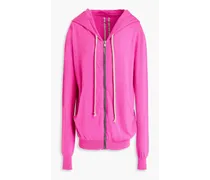 Brushed cashmere hooded zip-up sweater - Pink
