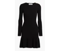 Fluted button-embellished cotton-blend mini dress - Black