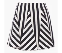 Pleated striped wool and silk-blend crepe mini skirt - White