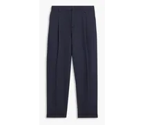 Tapered cropped linen and cotton-blend twill pants - Blue