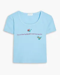 Mother Cropped embroidered cotton-jersey T-shirt - Blue Blue