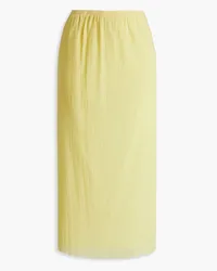 tibi Plissé cotton-blend gauze midi skirt - Yellow Yellow