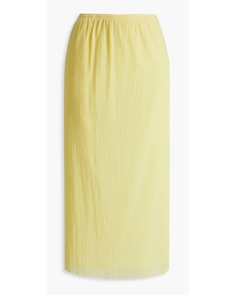 Plissé cotton-blend gauze midi skirt - Yellow