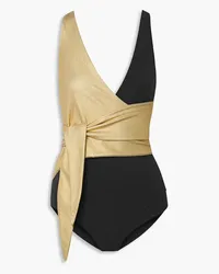 Lisa Marie Fernandez Dree Louise two-tone stretch-crepe wrap swimsuit - Black Black