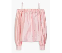 Cold-shoulder embellished taffeta top - Pink