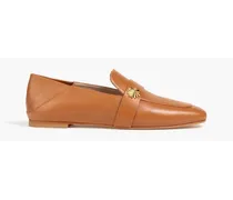 Embellished leather collapsible-heel loafers - Brown