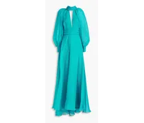 Cutout silk-blend cloqué gown - Blue