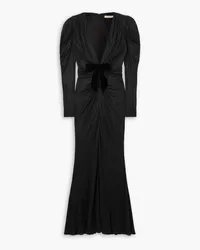 Alessandra Rich Bow-detailed velvet-trimmed jersey gown - Black Black